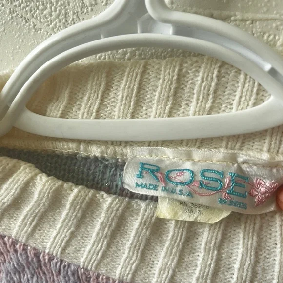 Vintage 80s Sparkle Cat Fairy Kei Sweater Pastel Pink Purple Kitty Kitten Kawaii - Picture 4 of 7